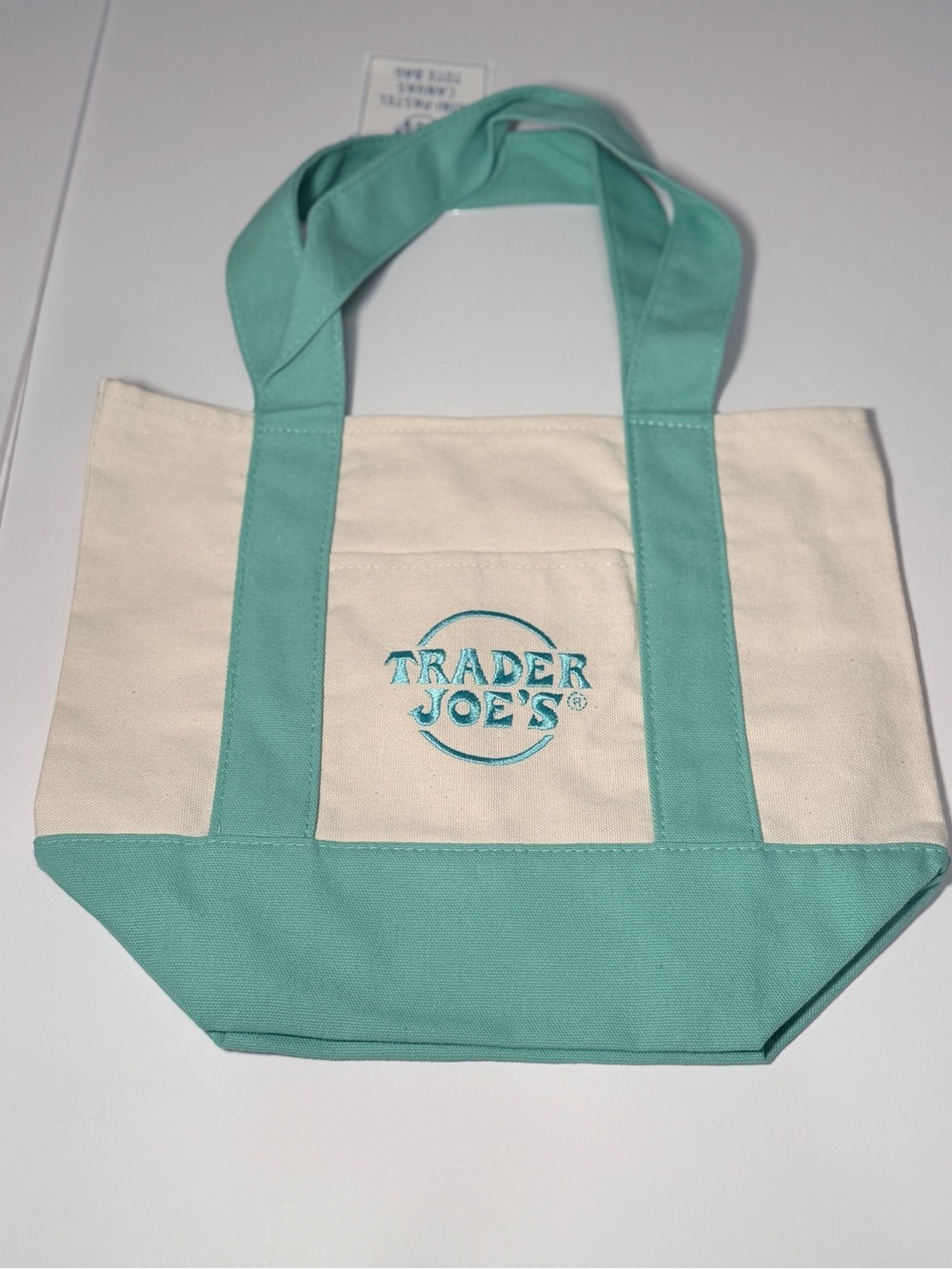 NWT Trader Joe's Cream and Mint Canvas Tote Bag
